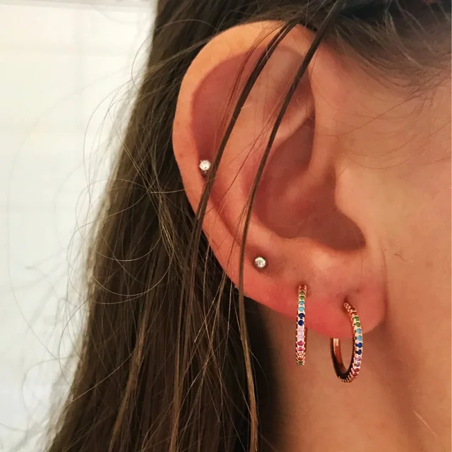 2019 New Stud Micro Pave Cz Circle Earrings With Blue Red Stone Mix 2019 New Stud Micro Pave Cz Circle Earrings With Blue Red Stone Mix Rainbow Rose
