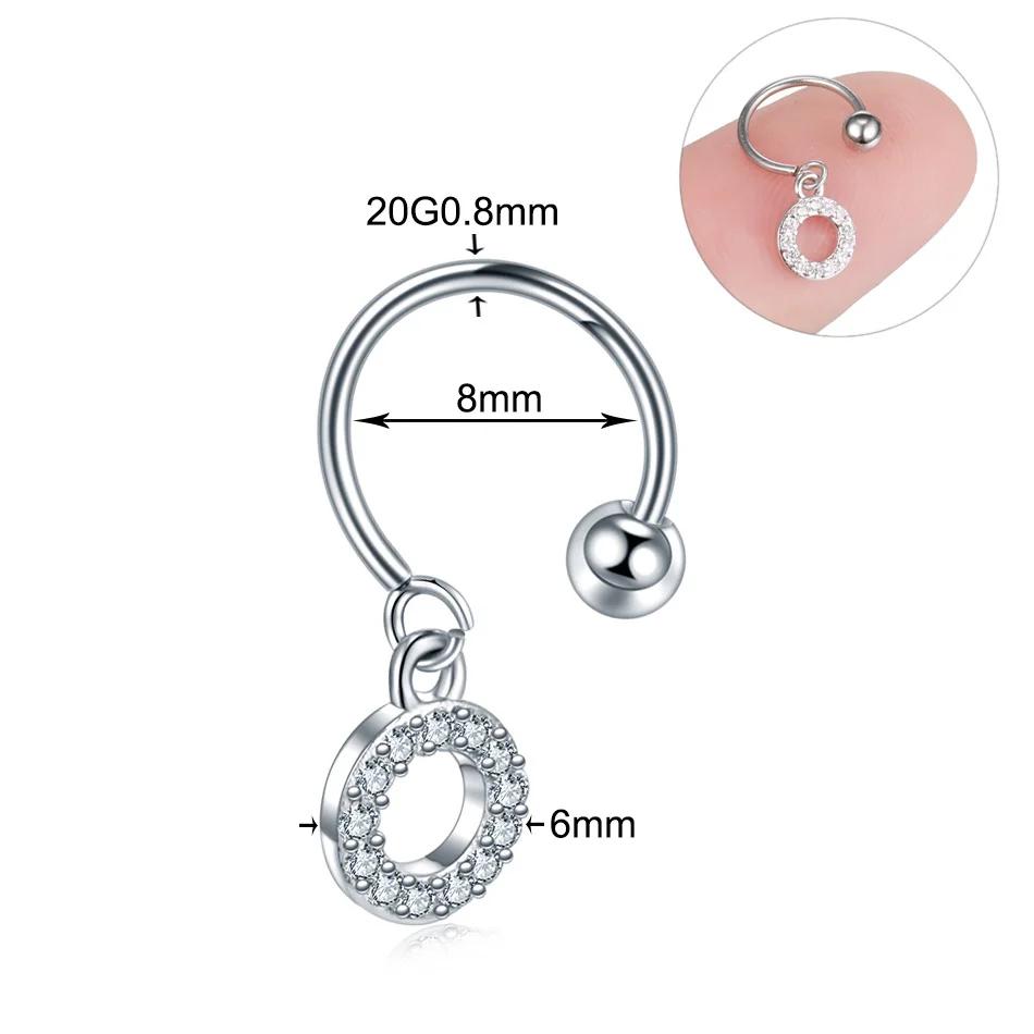 1Pc/lot 9 Styles Choosable Steel Crystal Tragus Ear Piercing Daith Rook Earrings Helix Cartilage Studs Hoop Tragus Lip Ring 20G - Окраска металла: ER0582