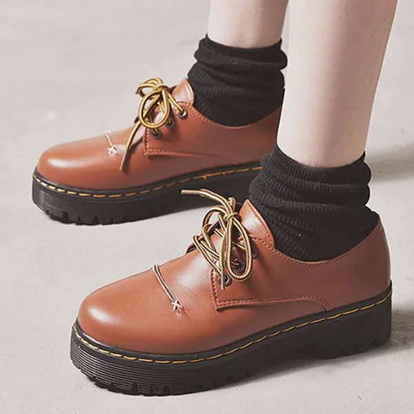 

brown oxfords shoes women casual platform ladies dress derby brogue leisure footwear walking student shoes Japan style