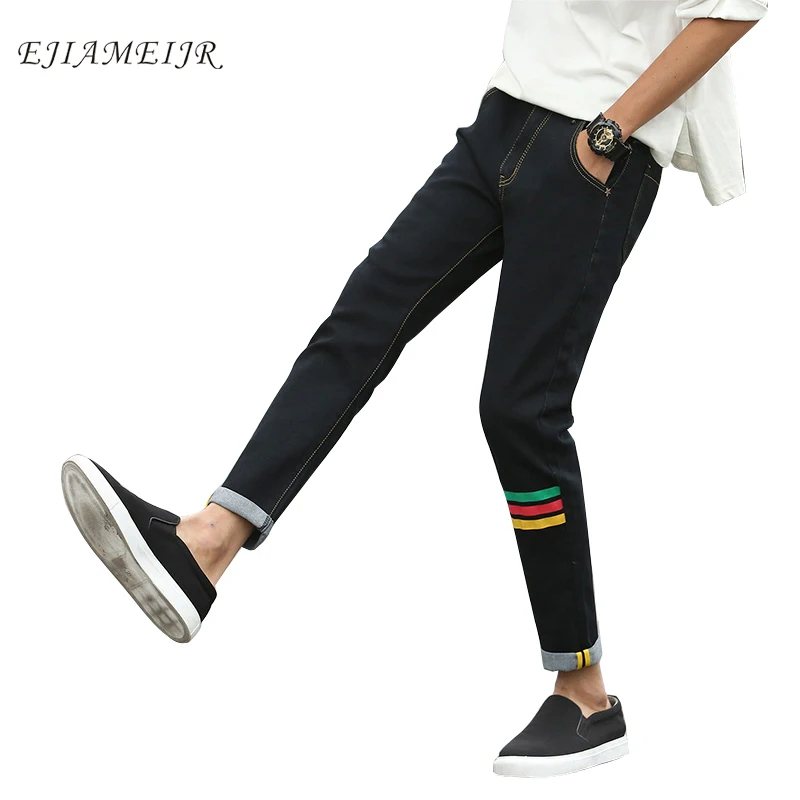 Men's Nine Points Jeans 2018 Spring Korean Version of New Men's Clothing  Color strip Small Feet Jeans Men Pencil Pants