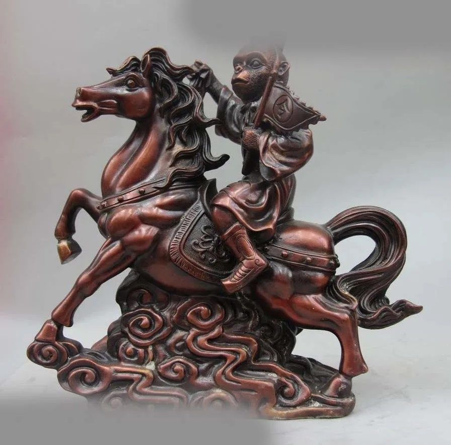 

11" China Bronze Monkey ride Horse Immediately seal the Hou Statue sculpture