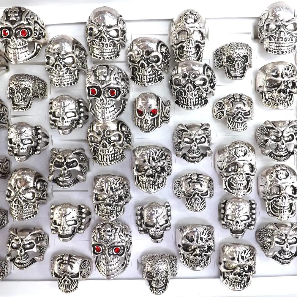 

New Big Punk Biker Skull Rings For Men Unique Shapes Fit Hippop Rocker 50pcs/lot