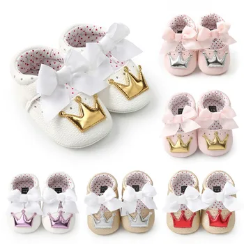 

PU Leather Baby Girl Shoes Kid Moccasins First Walkers Crown Bow Soft Soled Non-slip Footwear Crib Shoes L1