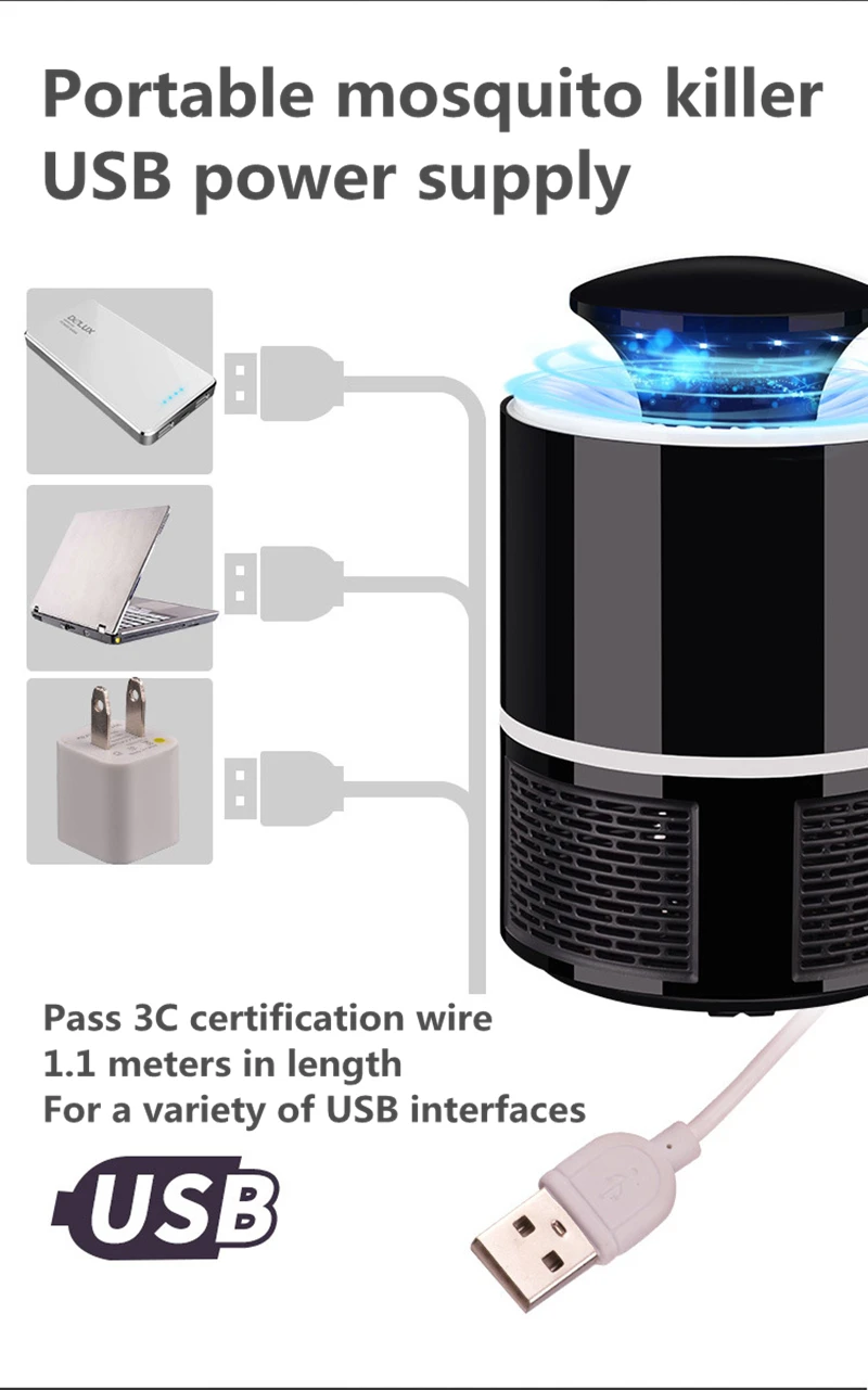 Антимоскитная лампа домашняя безопасная USB фотокатализатор Электрический светодиодный убийца насекомых-комаров антимоскитная лампа мухобойка репеллент Zapper