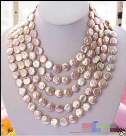 

p1687 LONG 100" 14MM PINK COIN FRESHWATER PEARL NECKLACE ^^^@^Noble style Natural Fine jewe FREE SHIPPING