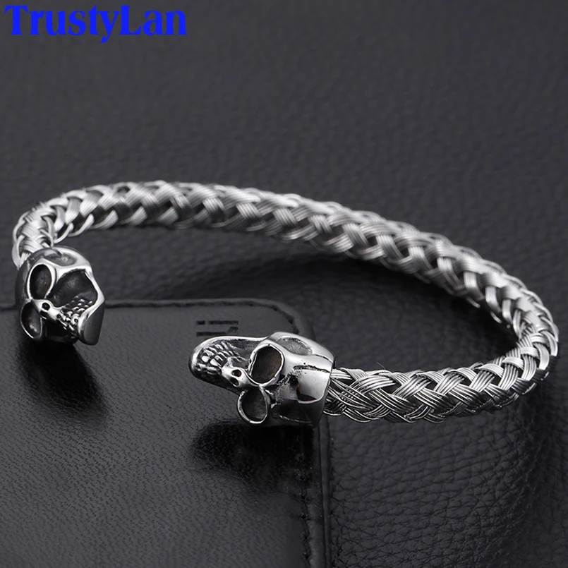 

TrustyLan Punk Rock Wolf Head Style Mens Bracelets & Bangles Stainless Steel 12MM Wide Cuff Wristband Brazaletes Skull Jewelry