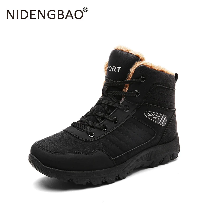 Winter Men's Running Shoes Waterproof Leather Shoes Plush Warm Snow ...