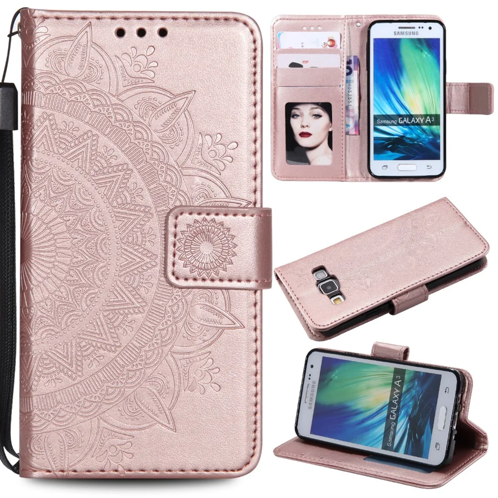 

For Samsung Galaxy A3 Case Circular Mandala Card Slot Wallet Leather Cover Case Stand Flip Folio Protective Phone Shell