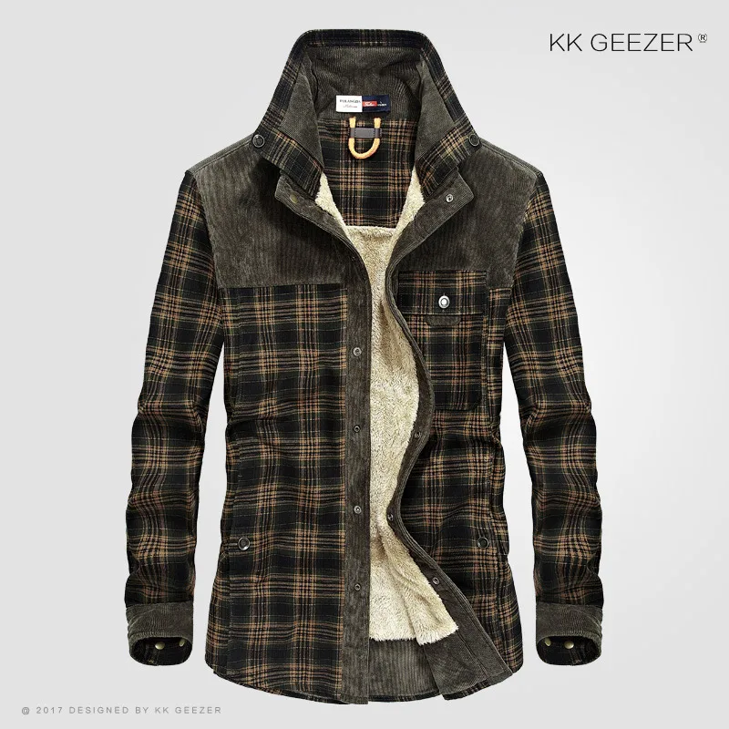 Flannel Shirt Men Military Plaid Winter Warm Fleece Thick Coat 100% Cotton High Quality Pocket Shir