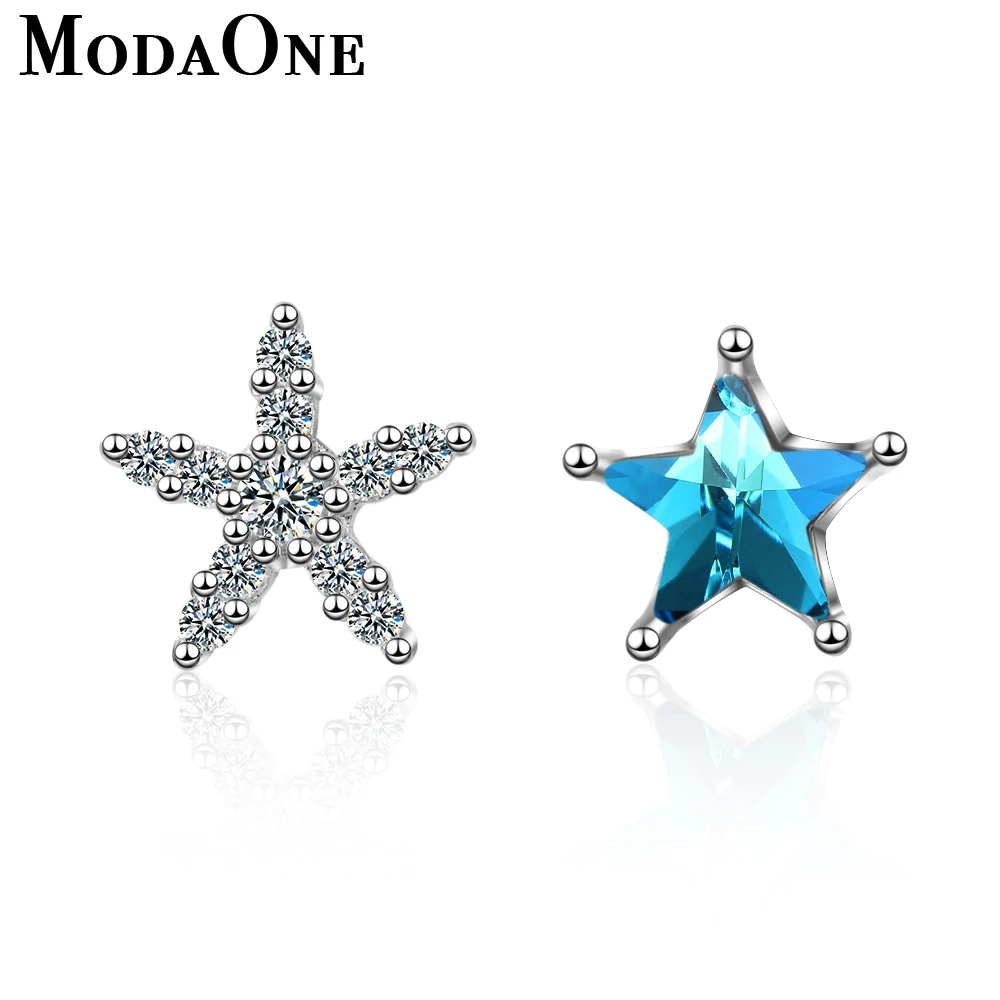 

ModaOne Blue Star Crystal 925 Sterling Silver Stud Earrings For Women Korean Fashion Jewelry Zircon Aretes De Mujer