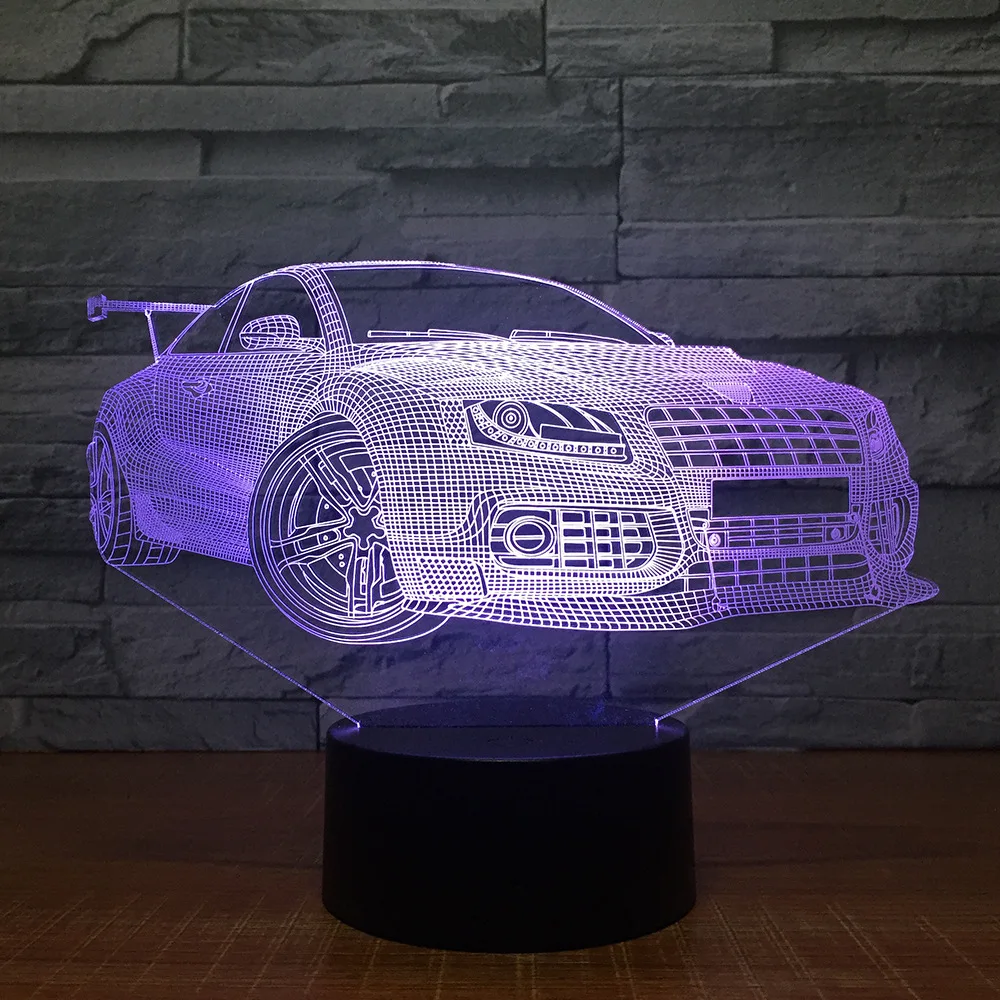 Спортивный гоночный автомобиль 3D USB светодиодный Ночной светильник 7 цветов иллюзия Лампа Touch или удаленного Управление детская Спальня лампы по всему миру Прямая поставка