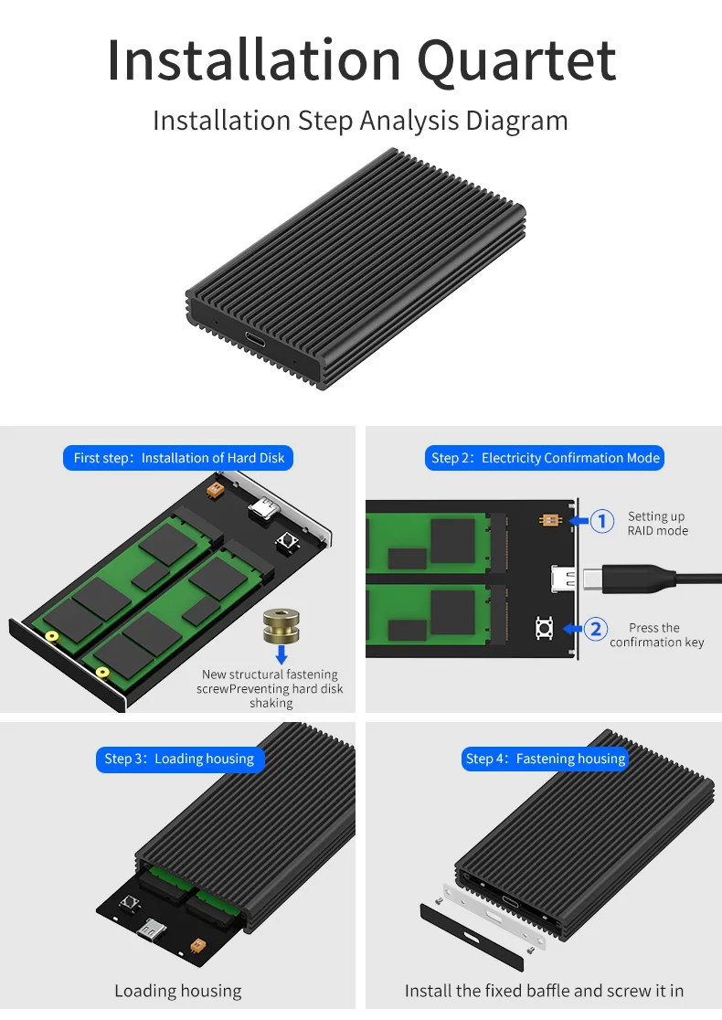 Blueendless Портативный чехол для жесткого диска ssd M.2 to type-c usb 3,1 NGFF msata корпус для жесткого диска алюминиевая Поддержка двойной диск