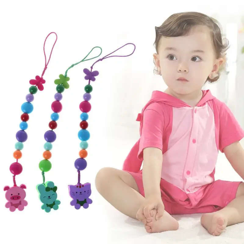 

Pacifier Chain Anti Drop Fall Clip Handmade Beads Colorful Cartoon Nipple Teether Holder Necklace Strap Soother Drop Ship De4