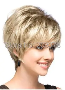 Natural Light Gold Straight Lambskin Short Wig For Woman.JPG