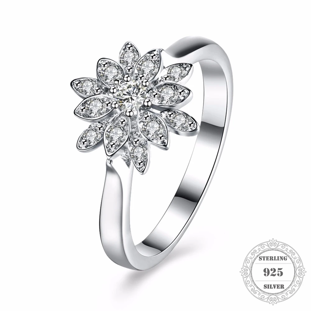 Hemiston 925 Sterling Silver Flower Purity Lotus Rings with Clear CZ Finger Rings for Women