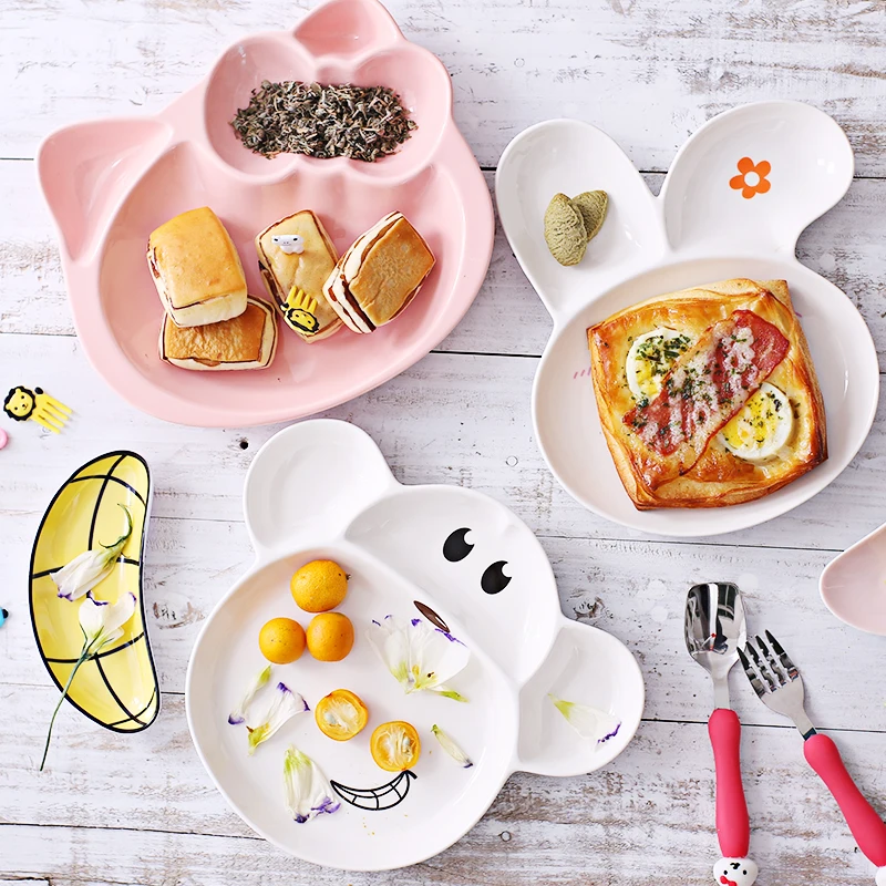 Toddler Baby Kids Child Feeding Lid Training Bowl with Spoon Cartoon Binaural Baby Feeding Ceramic Tableware Children Plate Suck Toddler Baby Kids Child Feeding Lid Training Bowl with Spoon Cartoon Binaural Baby Feeding Ceramic Tableware Children Plate Suck