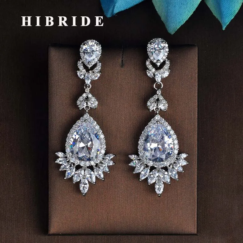 HIBRIDE Shiny Big Water Drop Earring For Women Jewelry Brincos Cubic