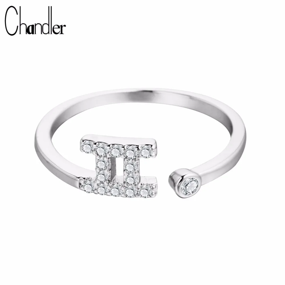 Chandler 925 Sterling Silver Clear White Crystal Gemini Zwillinge Ring For Women Open  Constellation Sign Wedding Bridal Jewelry