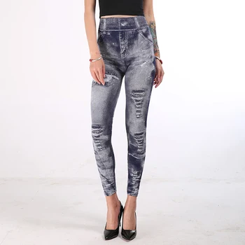 

Fashion Multicolor Women Leggings High Elastic Waist Fake Denim Leggings Female Pants Fitness Leggings Ladies Plus Size Solid