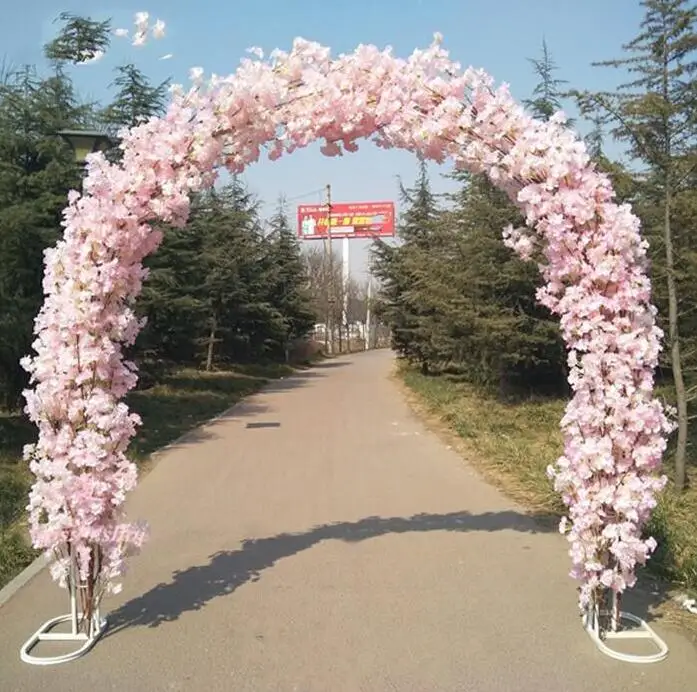 New artificial flower cherry blossom with metal wedding iron arch stand full cherry blossom +arch shelf DIY window party decor New artificial flower cherry blossom with metal wedding iron arch stand full cherry blossom +arch shelf DIY window party decor