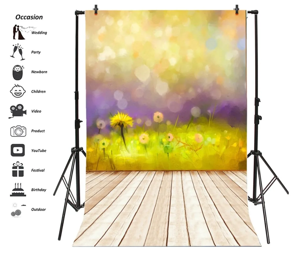 Laeacco Flowers Oil Painting Wooden Floor Baby Photography Backgrounds Customized Photographic Backdrops For Photo Studio