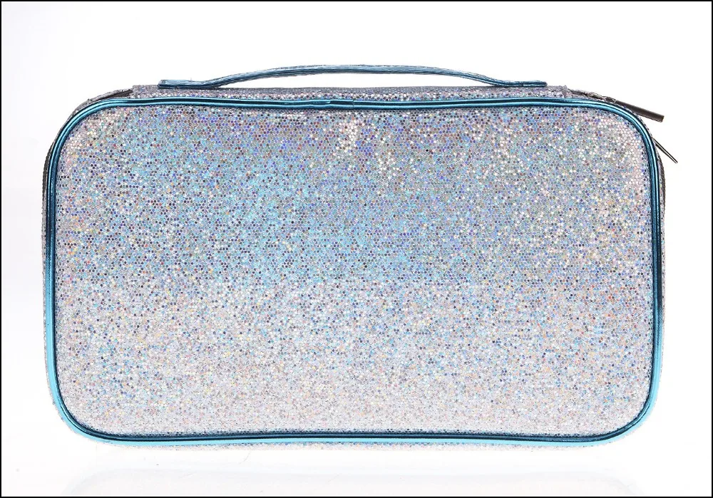 

Glitter blue large capacity Cosmetics brush Case, Brushes Protect Pouch Makeup Organizer Brushes zipper Bag