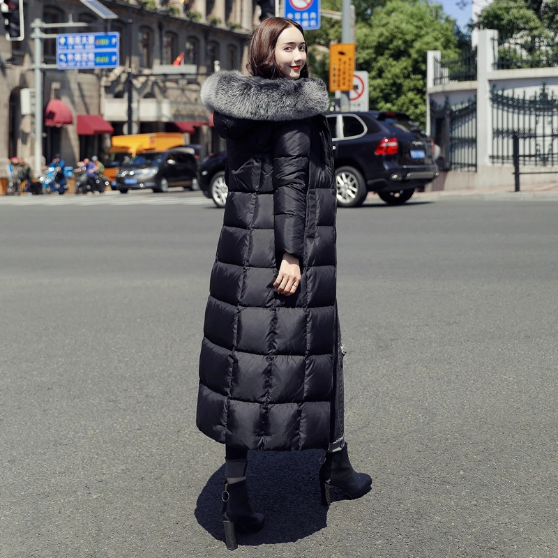 Zoe Saldana 2019 New Women Winter Jackets Real Fur Thickening X-Long Warm Parka Outwear Hooded Duck Down Winter Coat