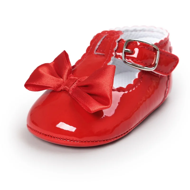 Для новорожденных обувь для девочек Искусственная кожа Пряжка для тех, кто только начинает ходить, красный черный, розовый белого и синего цвета
