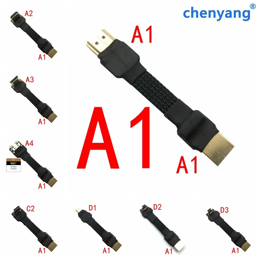 Günstige A1 HDMI Mini HDMI Micro HDMI 2,0 Konverter Kabel Winkel 5 10 15 20 30 50 cm Für PC AV HDTV LCD FPV FFC 3D