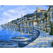 Ручная роспись холст масло по номерам цифровой Раскраска по номерам дома стены декоративные картины рыбацкой деревне A417