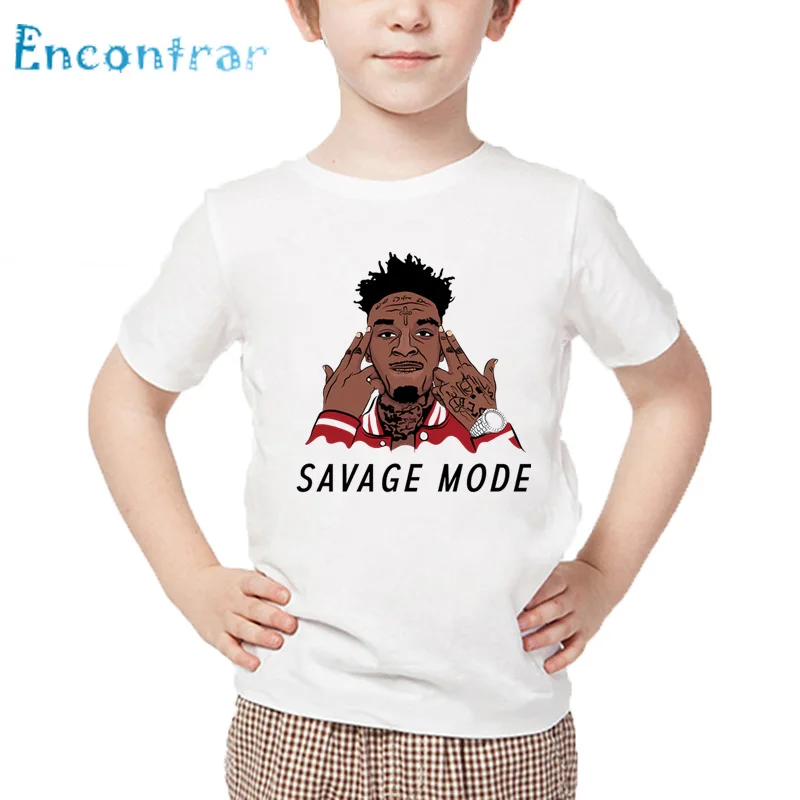 21 Детская футболка с принтом «Savage Music Raper» модная детская футболка в стиле хип-хоп для мальчиков и девочек, летние белые топы HKP4147