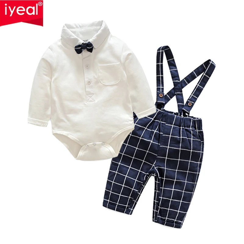 

IYEAL Baby Boys Clothes Sets Bow Ties Long Sleeve Bodysuit + Suspenders Pants Toddler Boy Gentleman Outfits Suits(0-18Months)