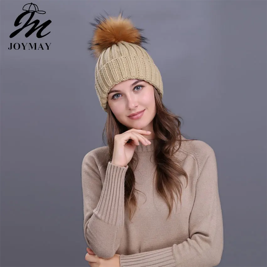 

Joymay 2017 Winter Pompom Beanies Solid Color Hat Lady Plain Warm Soft Skull Knitting Cap Hats Touca Gorro Caps For Women W225