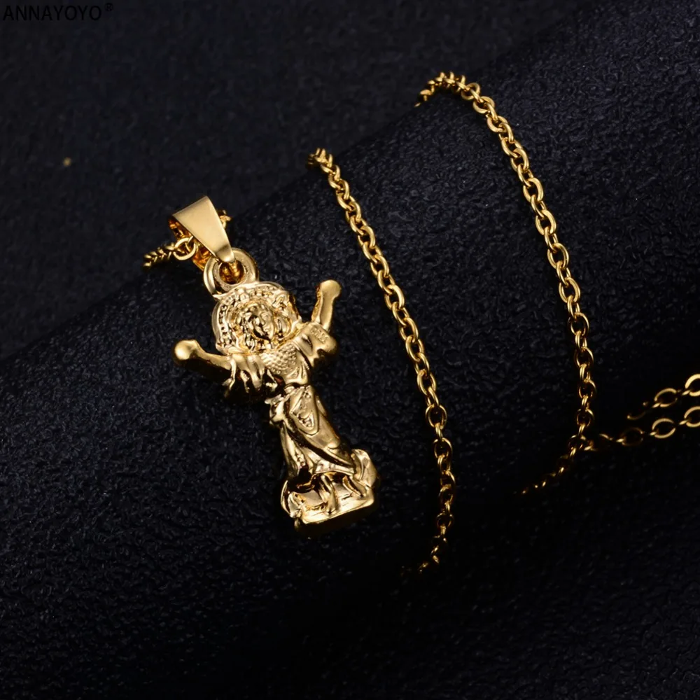 

Annayoyo Religious Christian Amulet Necklace Stainless Steel Saint Protect Us Jesus Piece collares necklace For Women men