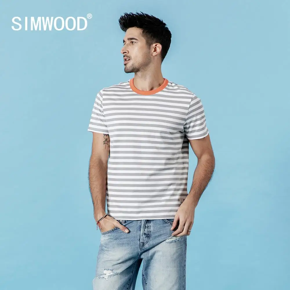 SIMWOOD 2019 Летний Новый полоски контрастного цвета футболка мужская в бретонском