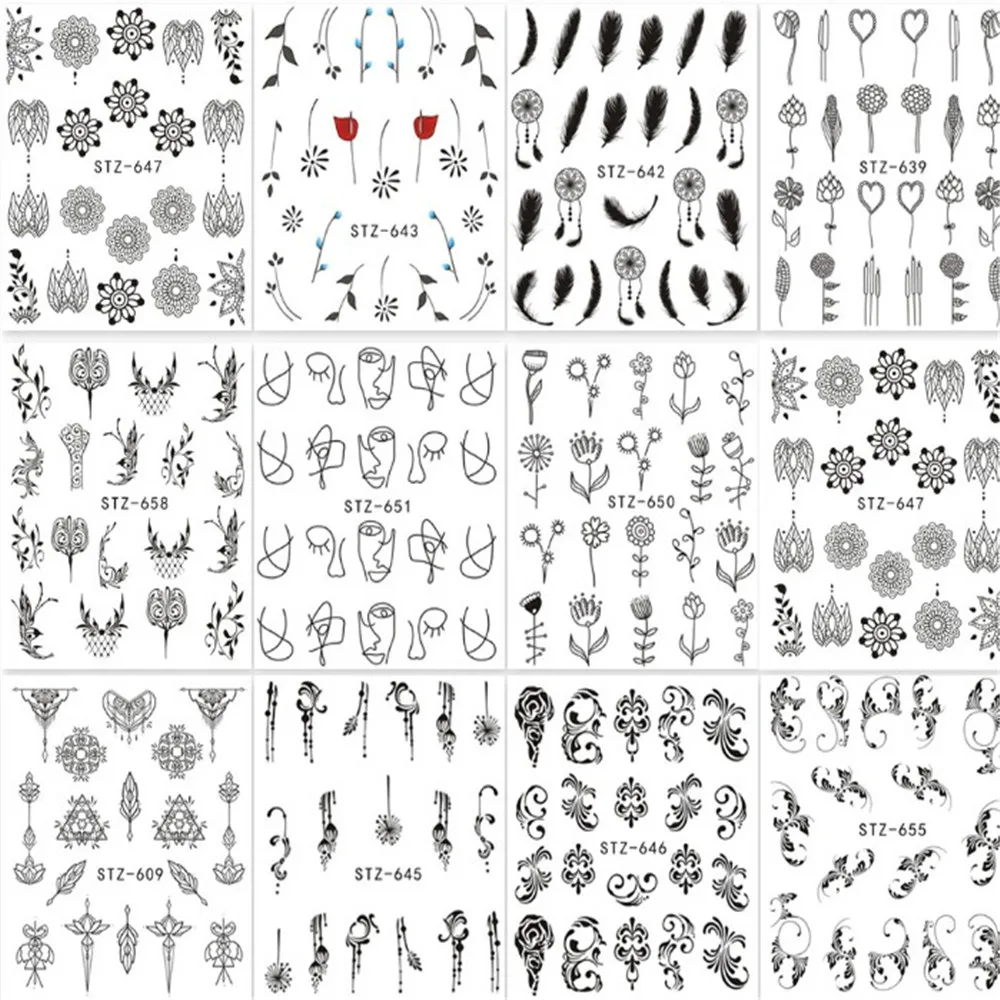 6 листов Переводные картинки для ногтей цветок перо геометрический дизайн ногтей переводные наклейки для творчества Маникюр УФ гель лак Инструменты для украшения ногтей