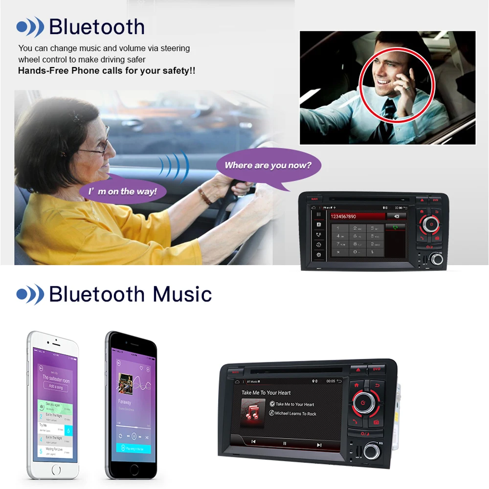 Excellent Bosion 7 inch HD 2 Din Android 9.0 Octa 8 Core Car Radio Stereo DVD Player Multimedia Navigation GPS For Audi A3 8P 2003-2011 BT 4