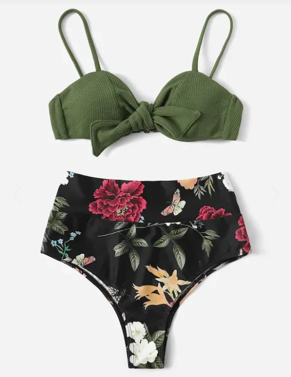 

High Waist Bikini Women Floral Bandeau Halter Push Up Two Pieces Swimsuit 2019 Girl Boho Flral Print Bathing Suits Swimwear