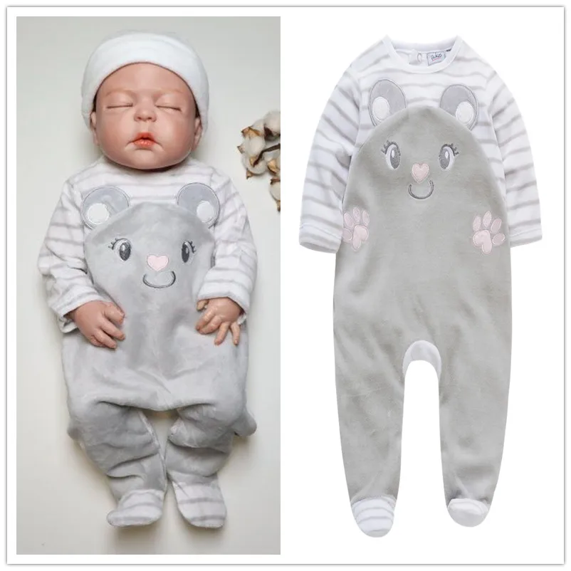 

Kavkas 2018 Baby Girls Rompers Long Sleeve bebes O-Neck Clothing 0-24M Winter Velvet Newborn Pajamas Baby Clothes roupa de bebe