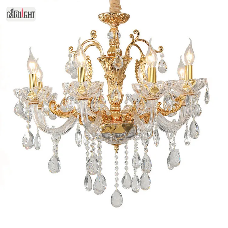

Creative atmosphere European zinc alloy lamp arm gold candle crystal lighting for villa living room dining room