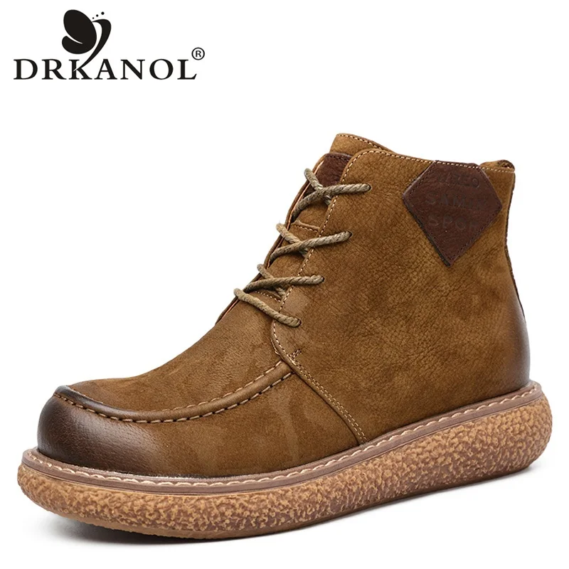 

DRKANOL Handmade Vintage Women Boots Autumn 100% Genuine Leather Wedge Platform Ankle Boots For Women Casual Shoes HA1850-1