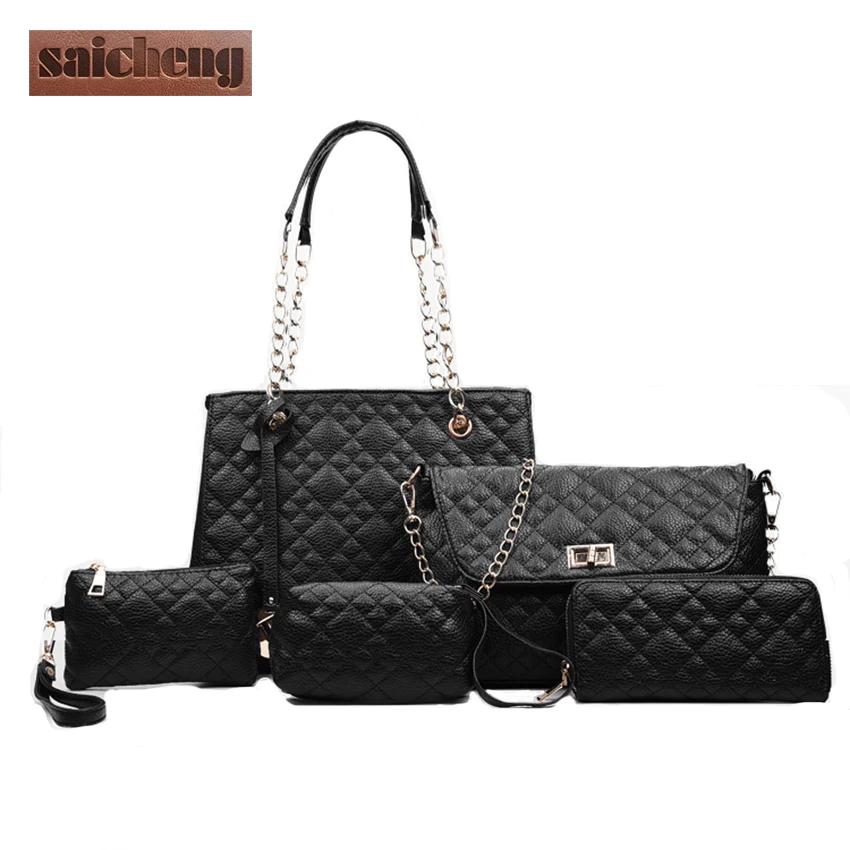 2017 Hot Luxury font b Handbags b font Women Bags Designer PU 5Pcs Bag Female Shoulder