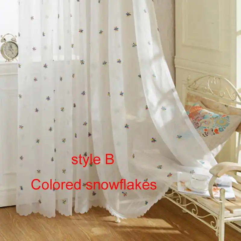 Занавески со снежинками для детской комнаты, белая вуаль с вышивкой, современные оконные шторы для гостиной, тюль, прозрачные ткани, Cortinas T& 399#20 - Цвет: Tulle B