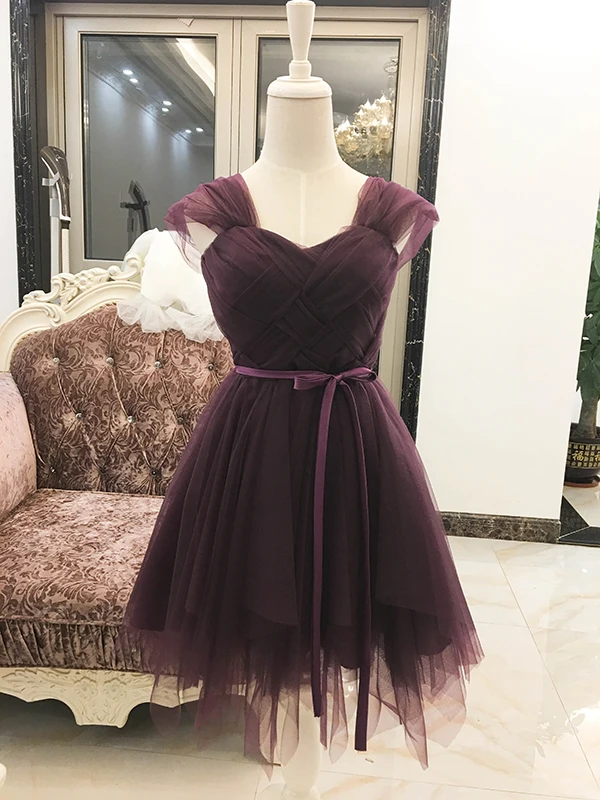 

Bridesmaid Dresses Sexy Short Mesh Summer Dress Cheap Party Dress Mini Ball Gown Grape sweet Dress Prom Azul Royal Elastic Back