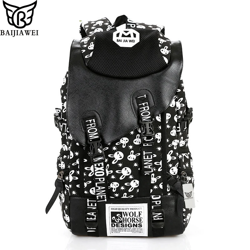 

BAIJIAWEI Hot Sale Vintage Retro Women Canvas Backpack Travel Rucksack Hobo School Bag Satchel bag Rabbit Print Women's Backpack