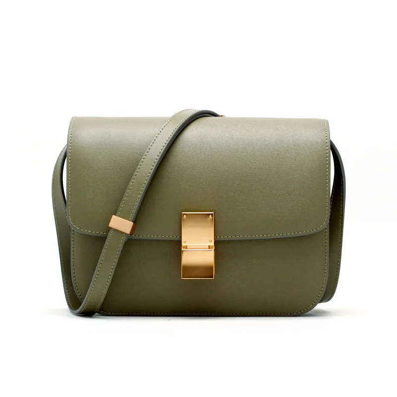 Новая женская сумка через плечо из натуральной кожи, сумка через плечо из натуральной кожи, кожаная сумка с клапаном - Цвет: green L