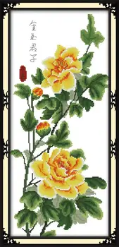 

New Arrive Diy Needlework Golden flowers DMC Counted Cross Stitch Kits Set for Embroidery Knitting Needles Crafts and hobby