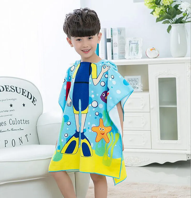 Children's Bathrobe Microfiber Towel Dried Fast Baby Bathing Towels Cartoon Animal Shark Child Boy Girls Hooded Pool Swim Towel - Цвет: 2