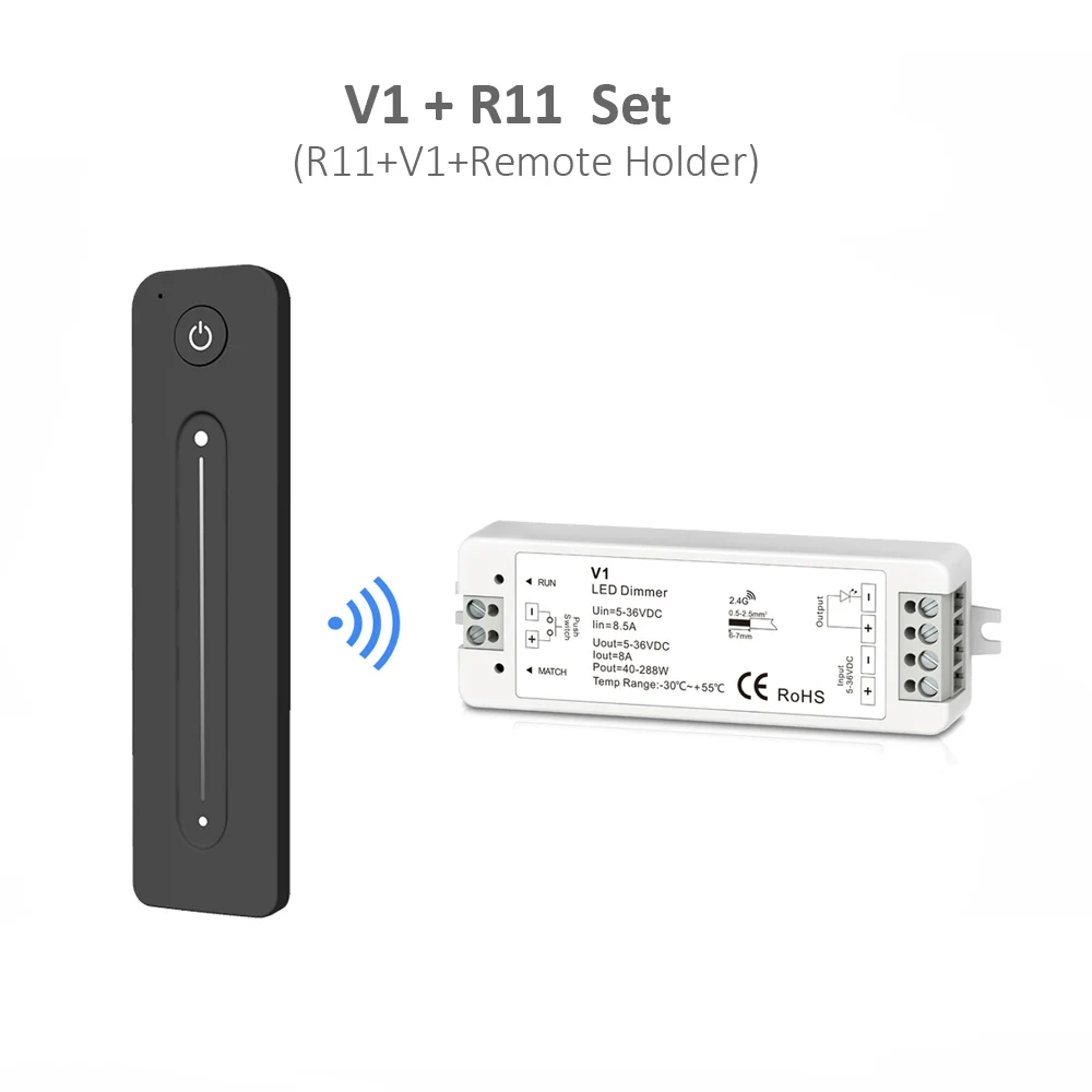 Светодиодный диммер 12V 5V 24V 36V 8A PWM Беспроводной RF 2,4G сенсорный дистанционный переключатель регулировки яркости для одноцветной светодиодной ленты - Цвет: V1 and R11 Set