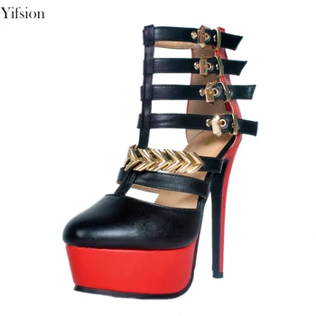 

Olomm New Women Platform Sandals Sexy Stiletto High Heels Shoes Stylish Round Toe Black Party Shoes Women US Plus Size 5-15